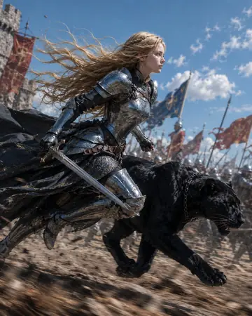 Game Asset - Blonde Knight and Black Panther Battle Charge