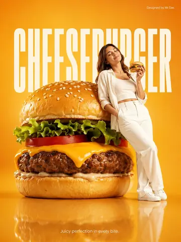 Product Marketing - Minimalist Giant Cheeseburger Ad Concept