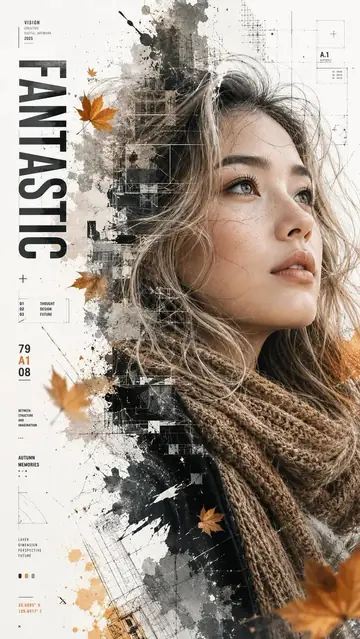 Product Marketing - Double Exposure Autumn Leaves Portrait