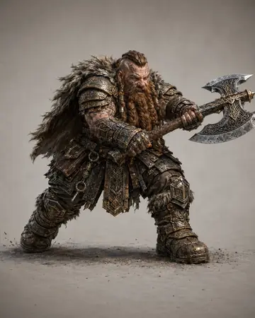 Game Asset - Dwarf Great Axe Adventurer
