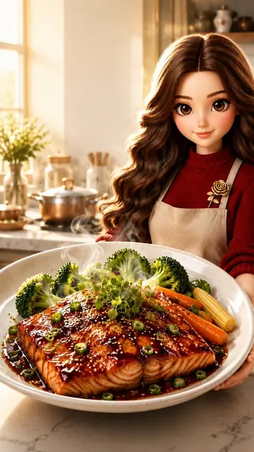 E-commerce Main Image - Pixar-Style Salmon Dinner Ad