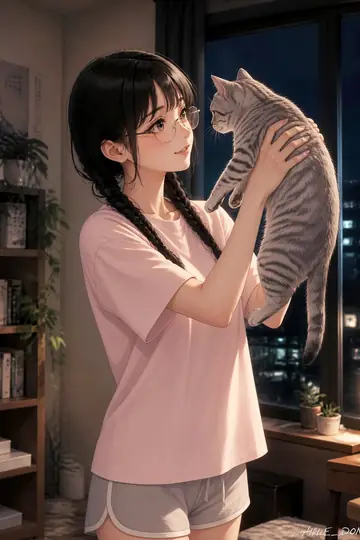 Social Media Post - Anime Girl Holding Tabby Cat