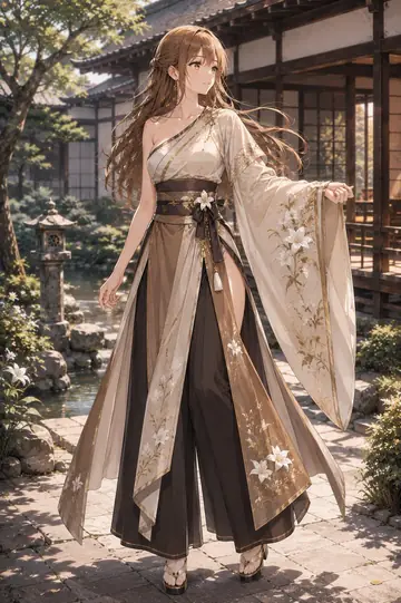 Game Asset - Elegant Kimono Garden Anime Woman