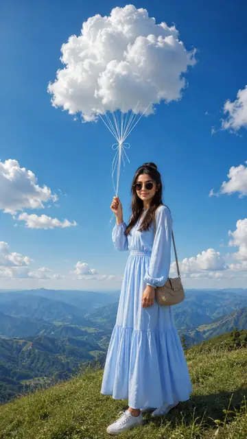 Cloud-Balloon Ridgeline Travel Portrait