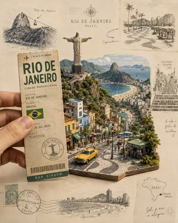 Rio Travel Ticket Paper-Cut Diorama Poster