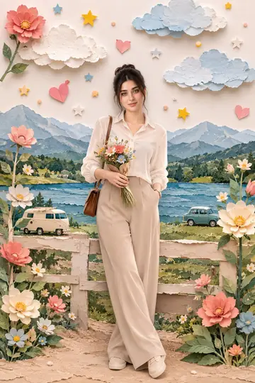 Paper-Collage Countryside Portrait