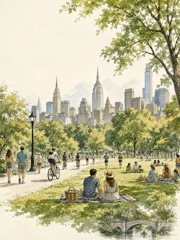 Manhattan Park Watercolour Travel Illustration