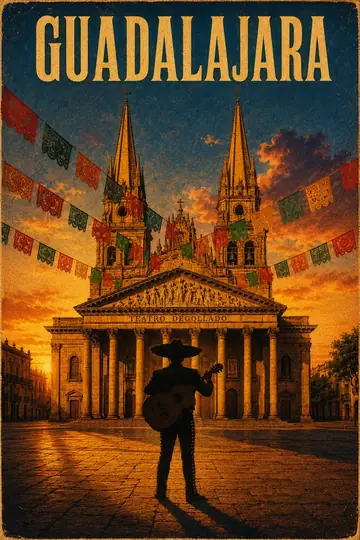 Guadalajara Retro Cinematic Travel Poster