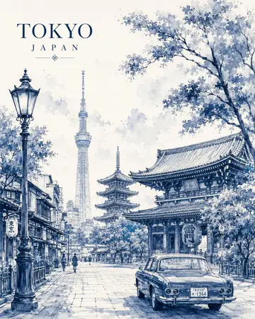 Monochrome Watercolour City Travel Poster