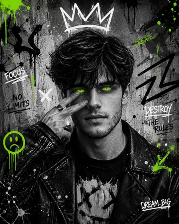Neon Graffiti Black-and-White Portrait