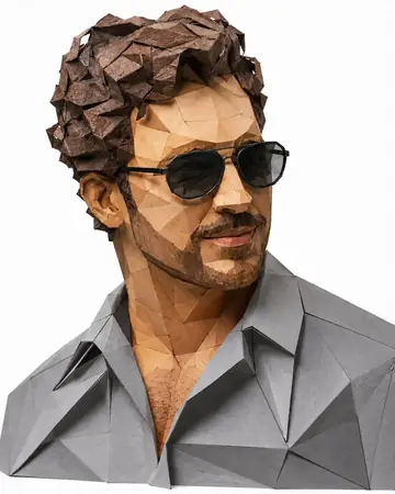 Low-Poly Papercraft Men's Portrait