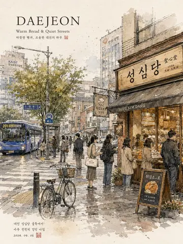 Korean City Watercolour Travel Illustration