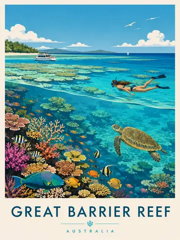 Great Barrier Reef Retro Travel Poster