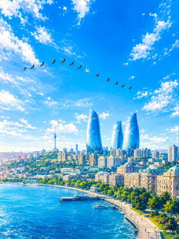 YouTube Thumbnail - Baku Flame Towers Aerial Scene