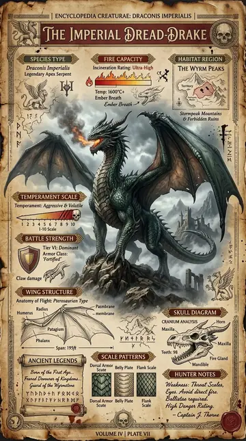 Dragon Species Vintage Encyclopedia Poster
