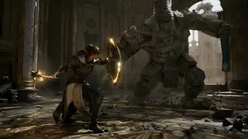 Knight and Mage Versus Stone Golem