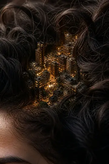 Miniature City Hidden in Hair
