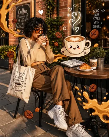 Cafe Photo With 2D Doodle Overlay