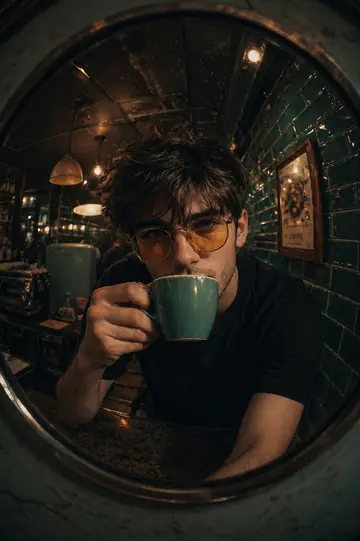 Fish-Eye Mirror Retro Cafe Portrait
