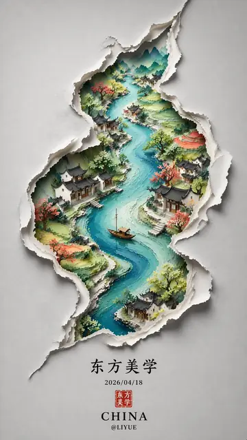 Ink-Wash Eastern Landscape in a Crack