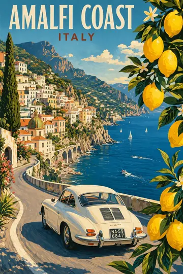 Amalfi Coast Retro Travel Poster