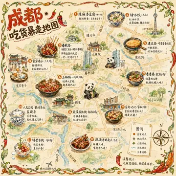 Chengdu Foodie Walking Map Illustration