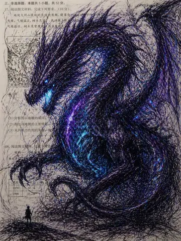 Doodle Dragon on an Exam Paper