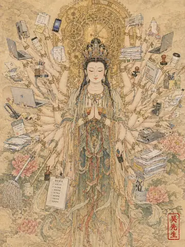 Thousand-Armed Guanyin as an Office Worker