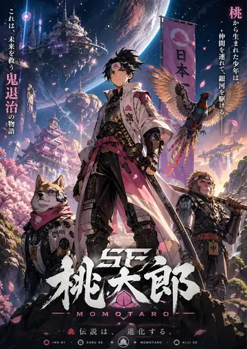 Cyber Sci-Fi Momotaro Key Visual