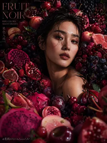 Product Marketing - Asian Woman in Fruit Sea Editorial Portrait