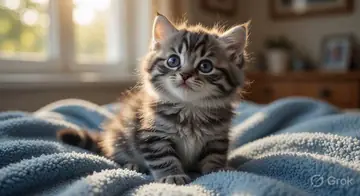 Playful Kitten with Blanket