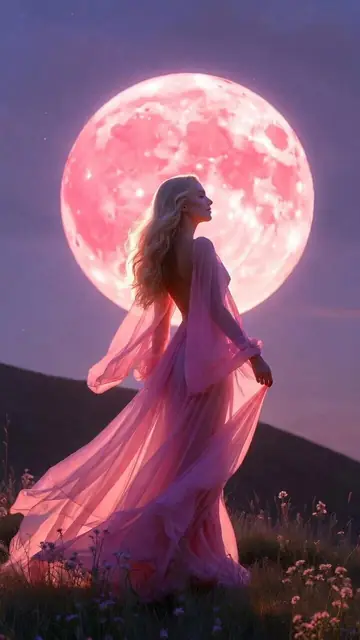 Blonde Woman Under Strawberry Moon