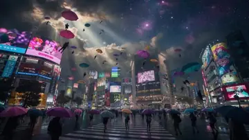 Floating Umbrellas Shibuya Crossing