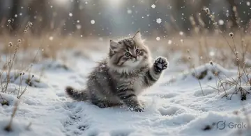 Kitten Playing in Snow
