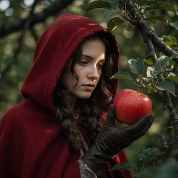 Woman in Red Hood with Apple