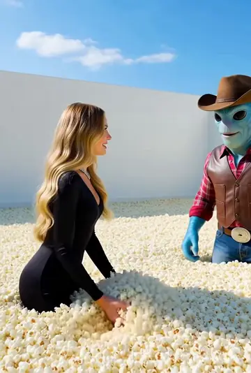 Lady and Alien in Popcorn Pool