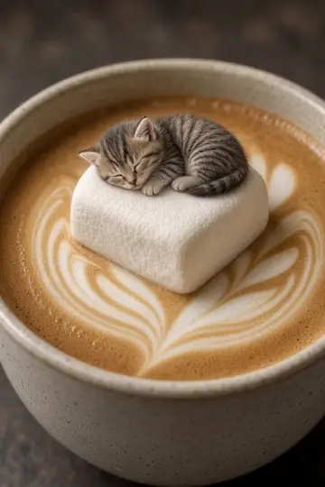 Sleeping Cat on Marshmallow Latte