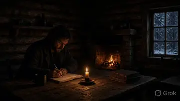 Cabin Blizzard Writing Scene