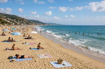 Sunbathing Beach with Rolling Waves