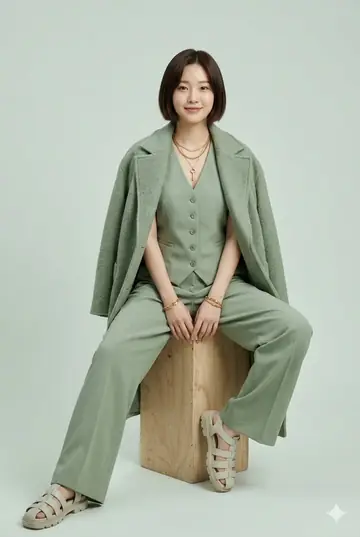 E-commerce Main Image - Monochrome Sage Green Fashion Lookbook