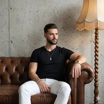 Product Marketing - Man on Vintage Leather Sofa