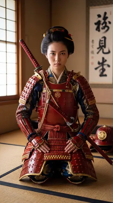 Game Asset - Japanese Samurai Woman in Red Armor
