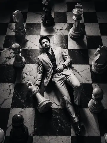 Social Media Post - Editorial Black and White Chessboard Fashion Portrait