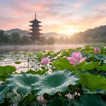 Social Media Post - Dewy Lotus Sunrise Landscape
