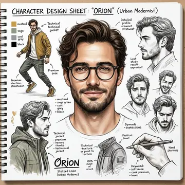 Comic / Storyboard - Cinematic Character Design Sketchbook Sheet