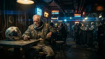 Comic / Storyboard - Old Astronaut in Futuristic Bar