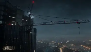Futuristic Crane Chase Action Sequence