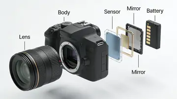 Exploded View DSLR Camera Illustration